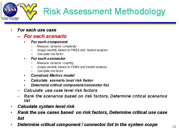 Risk Assessment Methodology IV&V Facility • For each use case – For each scenario