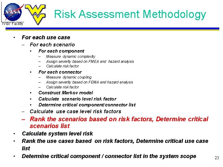 Risk Assessment Methodology IV&V Facility • For each use case – For each scenario