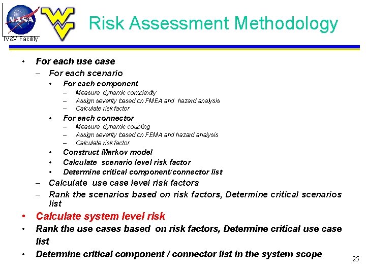 Risk Assessment Methodology IV&V Facility • For each use case – For each scenario