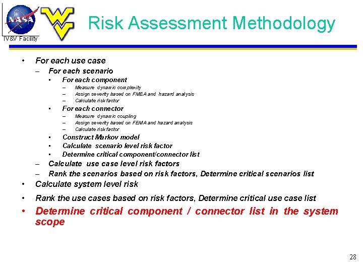 Risk Assessment Methodology IV&V Facility • For each use case – For each scenario