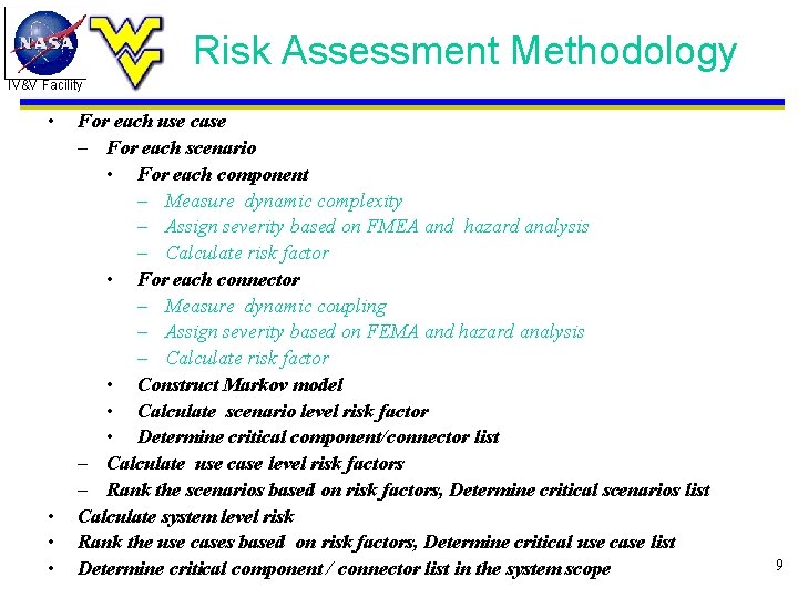 Risk Assessment Methodology IV&V Facility • • For each use case – For each