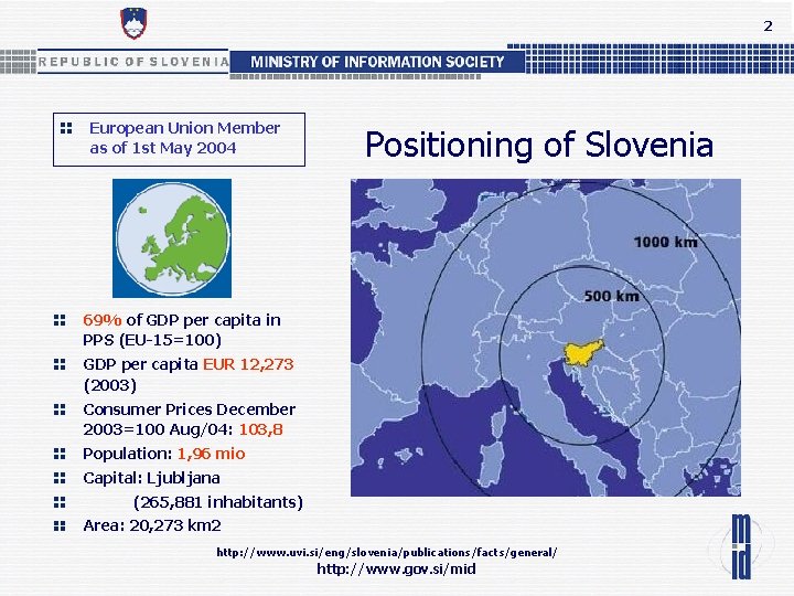 2 European Union Member as of 1 st May 2004 Positioning of Slovenia 69%