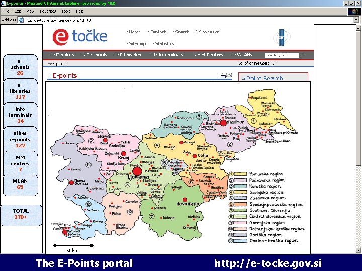 6 portal e-točk eschools 26 elibraries 117 info terminals 34 other e-points 122 MM