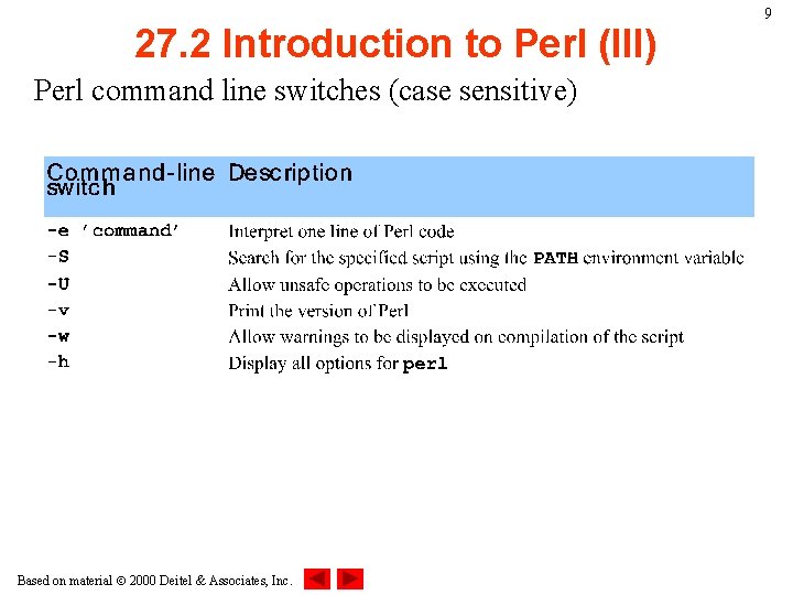27. 2 Introduction to Perl (III) Perl command line switches (case sensitive) Based on