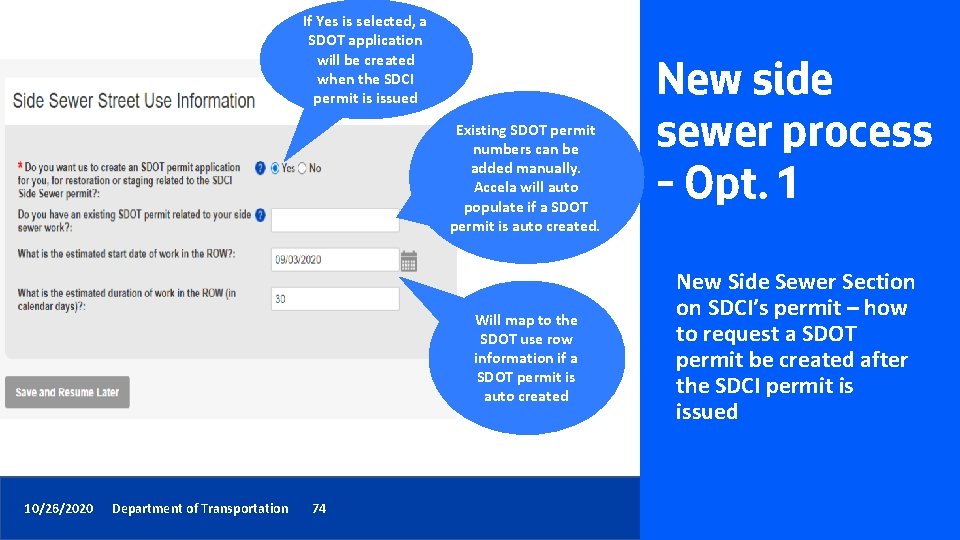 If Yes is selected, a SDOT application will be created when the SDCI permit