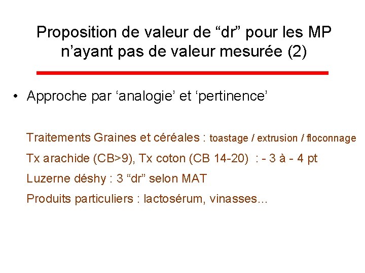 Proposition de valeur de “dr” pour les MP n’ayant pas de valeur mesurée (2)