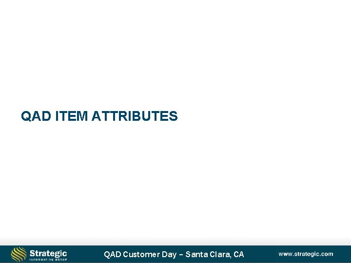 QAD ITEM ATTRIBUTES QAD Customer Day – Santa Clara, CA 