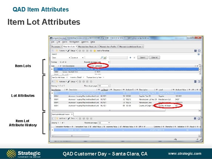 QAD Item Attributes Item Lots Lot Attributes Item Lot Attribute History QAD Customer Day