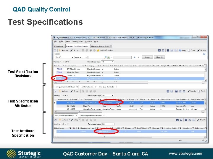 QAD Quality Control Test Specifications Test Specification Revisions Test Specification Attributes Test Attribute Specification