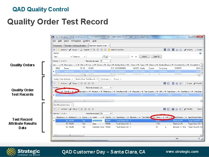 QAD Quality Control Quality Order Test Record Quality Orders Quality Order Test Records Test