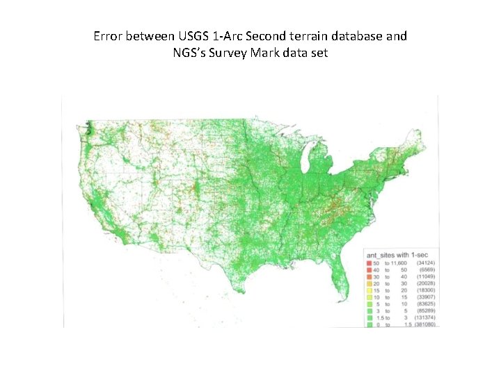 Error between USGS 1 -Arc Second terrain database and NGS’s Survey Mark data set