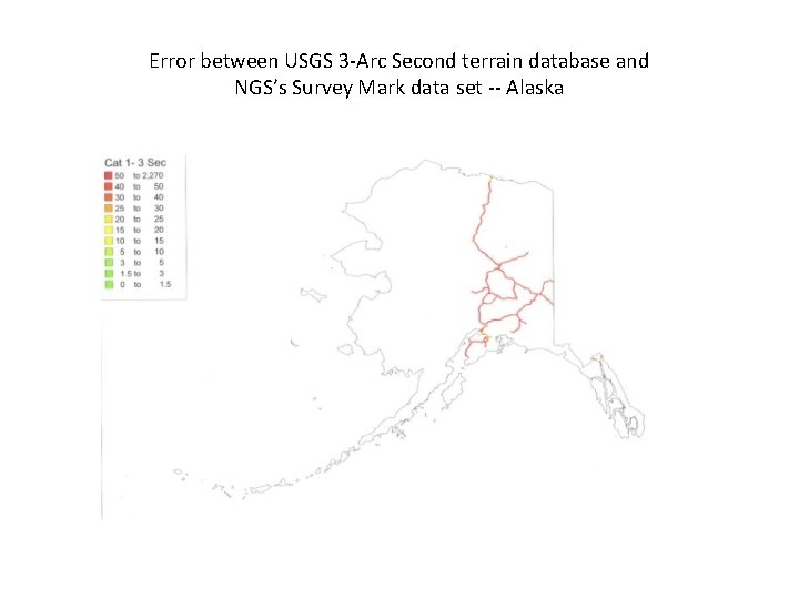 Error between USGS 3 -Arc Second terrain database and NGS’s Survey Mark data set