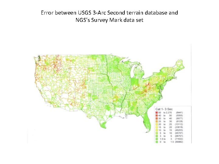 Error between USGS 3 -Arc Second terrain database and NGS’s Survey Mark data set