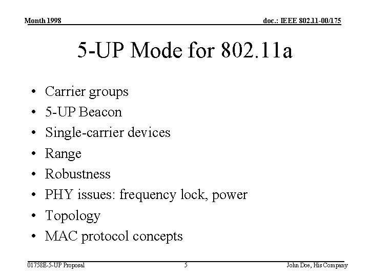 Month 1998 doc. : IEEE 802. 11 -00/175 5 -UP Mode for 802. 11