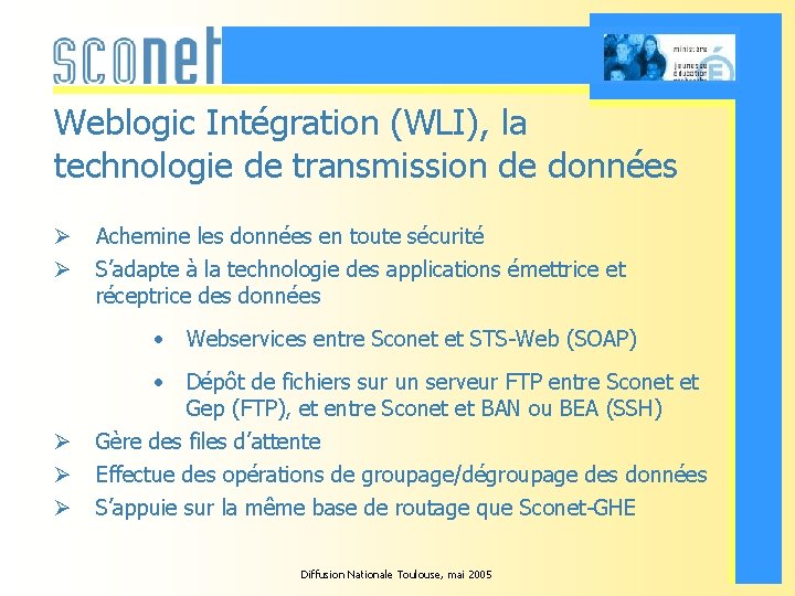 Weblogic Intégration (WLI), la technologie de transmission de données Ø Ø Achemine les données