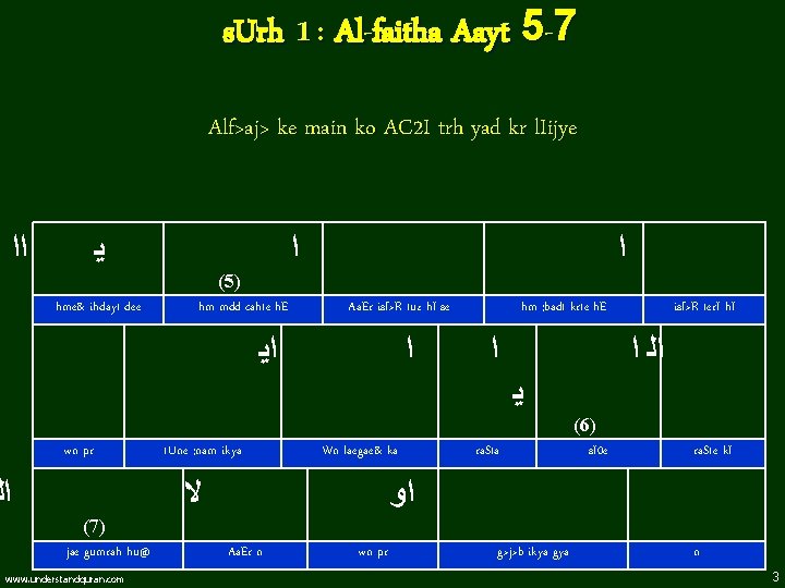 s. Urh 1 : Al-faitha Aayt 5 -7 Alf>aj> ke main ko AC 2