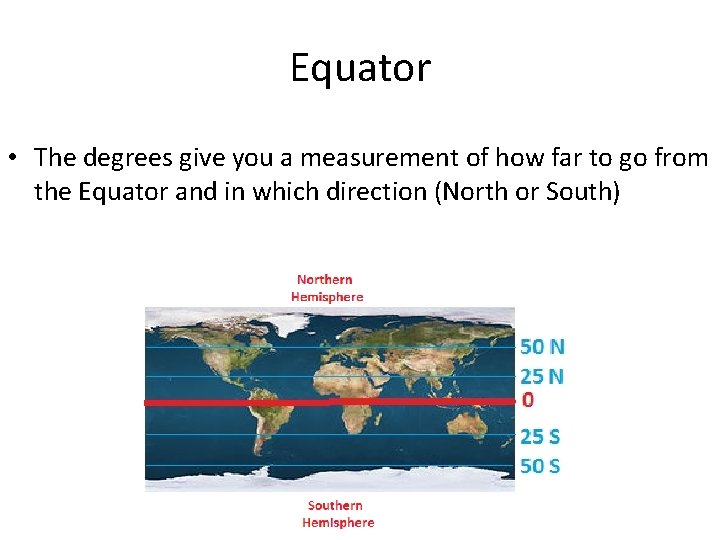 Equator • The degrees give you a measurement of how far to go from