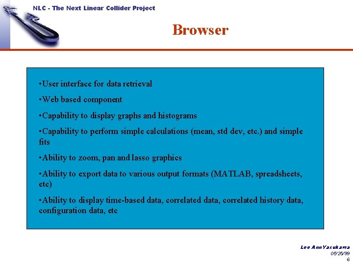 NLC - The Next Linear Collider Project Browser • User interface for data retrieval