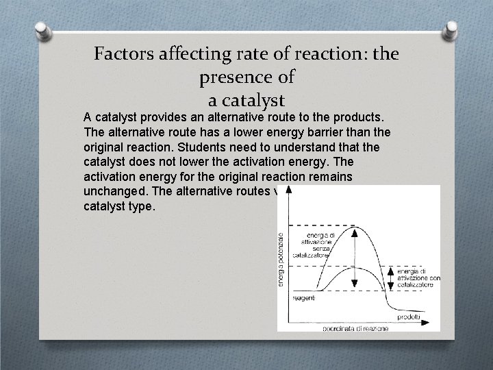 Factors affecting rate of reaction: the presence of a catalyst A catalyst provides an