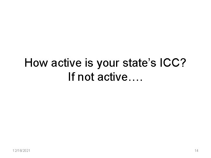 How active is your state’s ICC? If not active…. 12/16/2021 14 