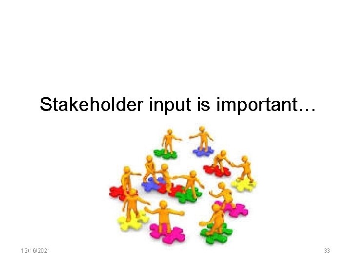 Stakeholder input is important… 12/16/2021 33 