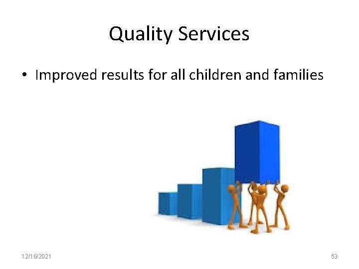 Quality Services • Improved results for all children and families 12/16/2021 53 