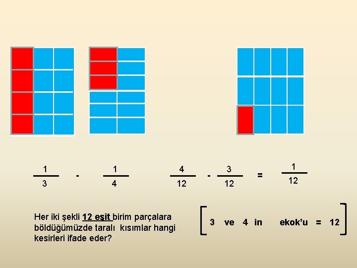 1 3 - 1 4 4 12 Her iki şekli 12 eşit birim parçalara