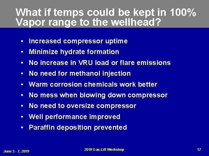 What if temps could be kept in 100% Vapor range to the wellhead? •