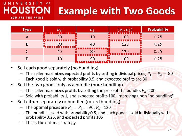 Example with Two Goods Type Probability A 90 10 100 0. 25 B 80