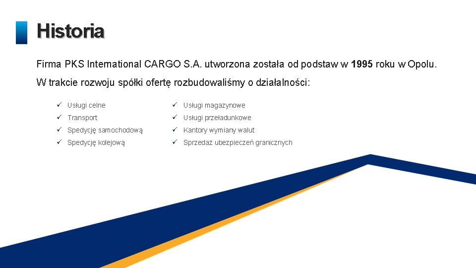 Historia Firma PKS International CARGO S. A. utworzona została od podstaw w 1995 roku