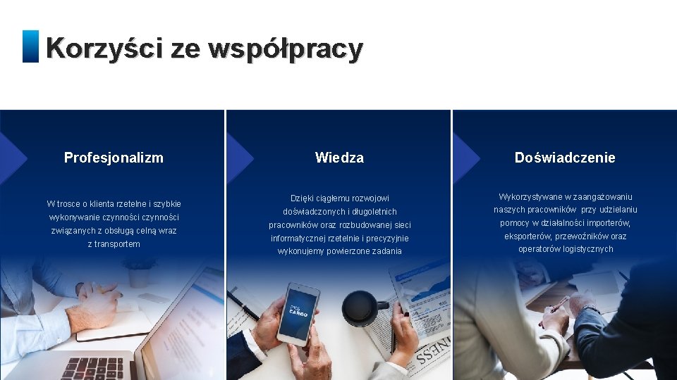 Korzyści ze współpracy Profesjonalizm W trosce o klienta rzetelne i szybkie wykonywanie czynności związanych