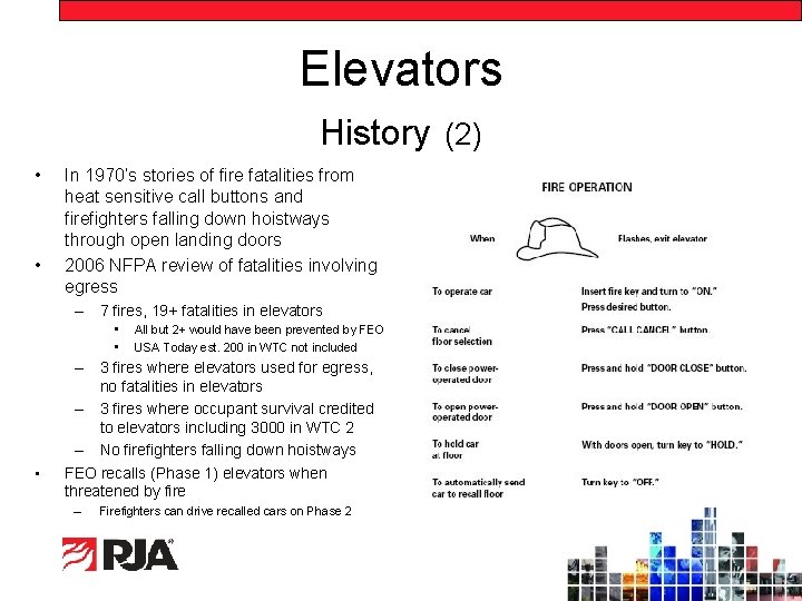 Elevators History (2) • • In 1970’s stories of fire fatalities from heat sensitive