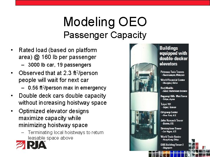 Modeling OEO Passenger Capacity • Rated load (based on platform area) @ 160 lb