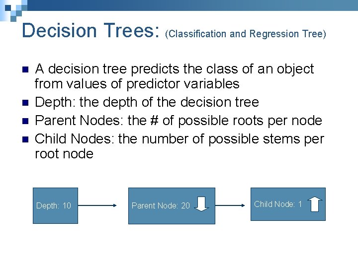 Decision Trees: (Classification and Regression Tree) n n A decision tree predicts the class