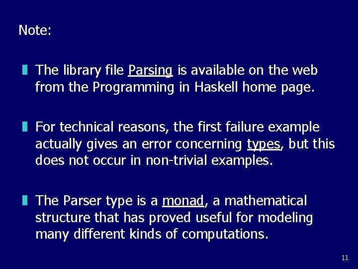 Note: z The library file Parsing is available on the web from the Programming