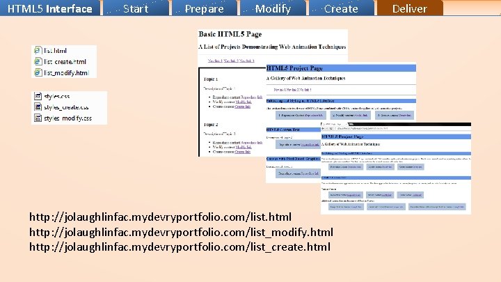 HTML 5 Interface Start Prepare Modify Create http: //jolaughlinfac. mydevryportfolio. com/list. html http: //jolaughlinfac. HTML 5 Interface Start Prepare Modify Create http: //jolaughlinfac. mydevryportfolio. com/list. html http: //jolaughlinfac.