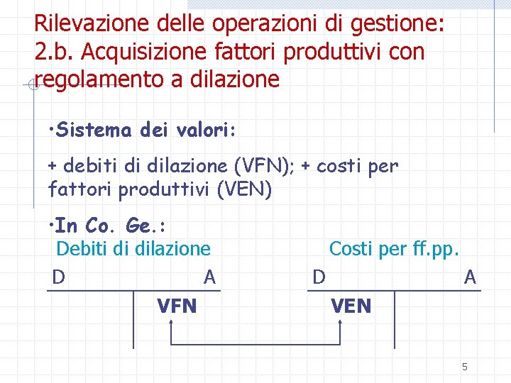 Rilevazione delle operazioni di gestione: 2. b. Acquisizione fattori produttivi con regolamento a dilazione