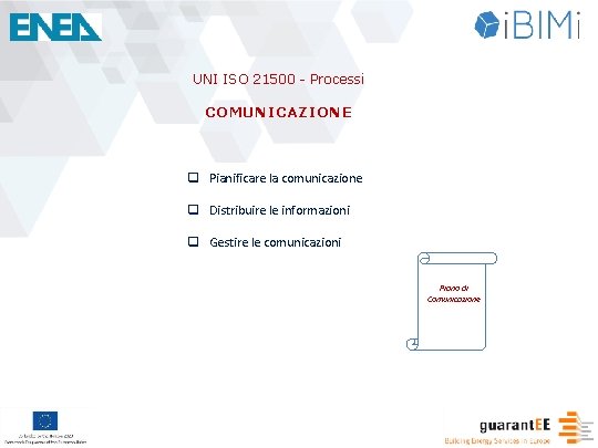 UNI ISO 21500 - Processi COMUNICAZIONE q Pianificare la comunicazione q Distribuire le informazioni