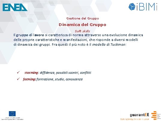 Gestione del Gruppo Dinamica del Gruppo Soft skills Il gruppo di lavoro si caratterizza