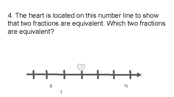 4. The heart is located on this number line to show that two fractions