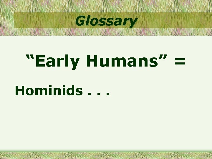 Glossary “Early Humans” = Hominids. . . 