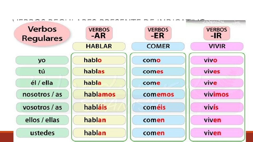 VERBOS REGULARES: PRESENTE DE INDICATIVO 