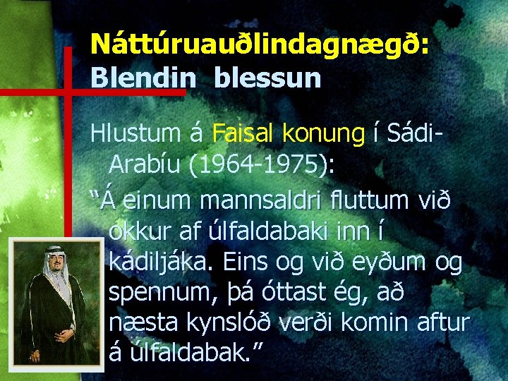 Náttúruauðlindagnægð: Blendin blessun Hlustum á Faisal konung í Sádi. Arabíu (1964 -1975): “Á einum
