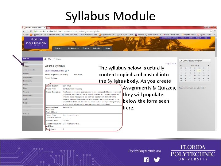 Syllabus Module The syllabus below is actually content copied and pasted into the Syllabus