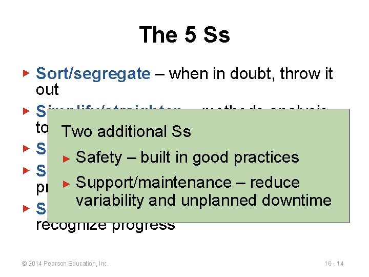 The 5 Ss ▶ Sort/segregate – when in doubt, throw it out ▶ Simplify/straighten