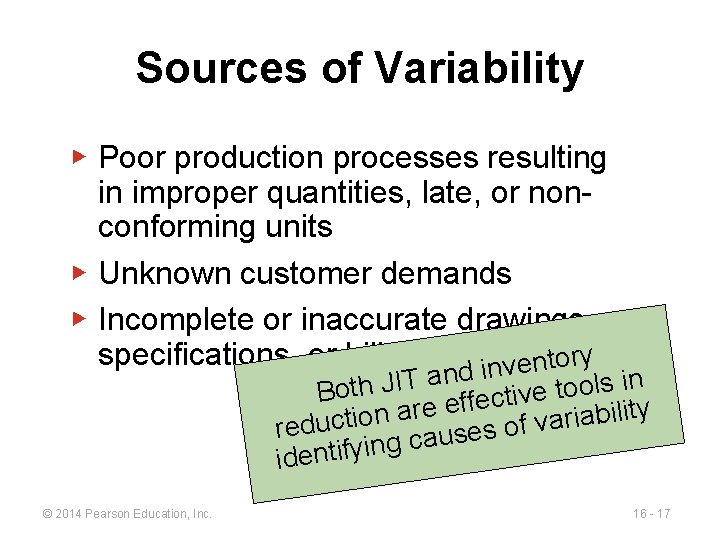 Sources of Variability ▶ Poor production processes resulting in improper quantities, late, or nonconforming