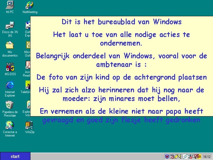 Dit is het bureaublad van Windows Het laat u toe van alle nodige acties