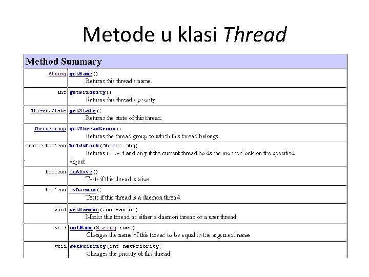 Metode u klasi Thread 