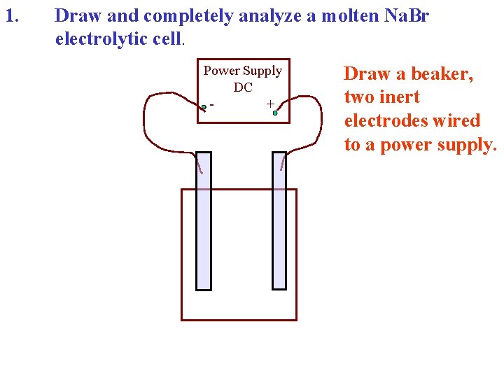 1. Draw and completely analyze a molten Na. Br electrolytic cell. Power Supply DC