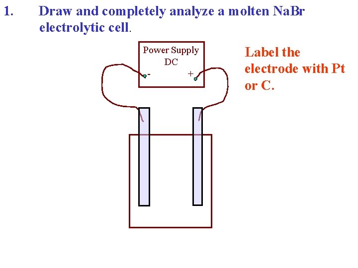 1. Draw and completely analyze a molten Na. Br electrolytic cell. Power Supply DC